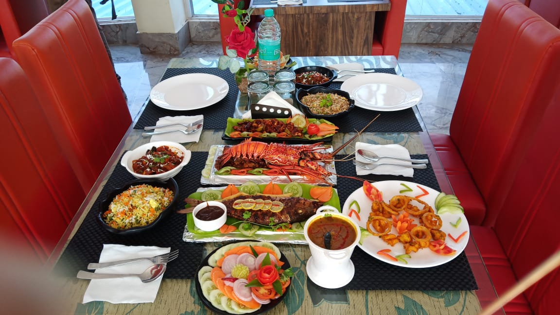 A seafood spread served at the resort